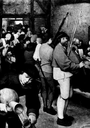 ancient sketch of piper in a pub