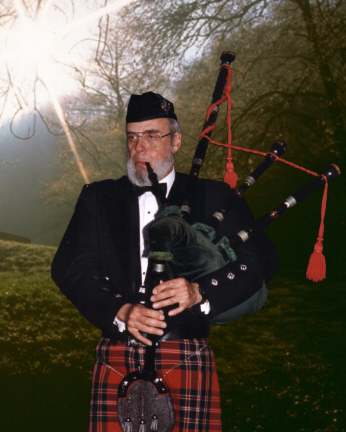 Piper in formal Prince Charlie evening jacket